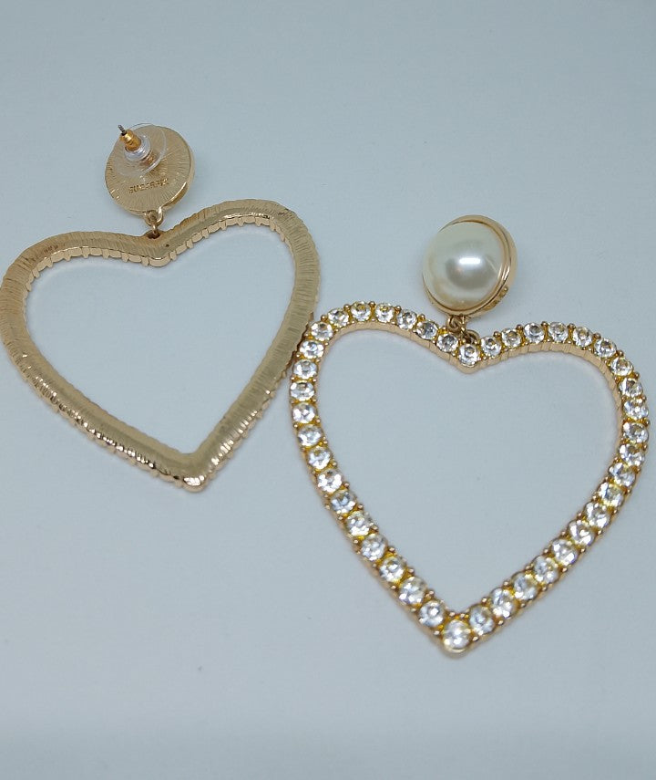 Lover's Lane Pearl Glow Heart Crystal Drop Dangle Earrings