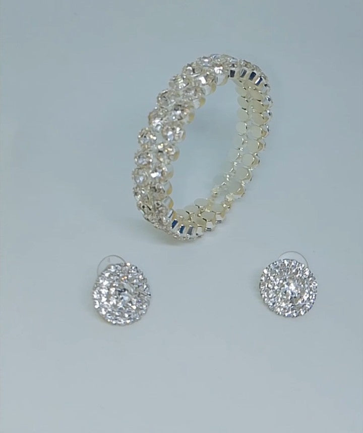 Forever Mine Double Band Platinum Tennis Bracelet & Platinum Stones Flat Stud Earring Set
