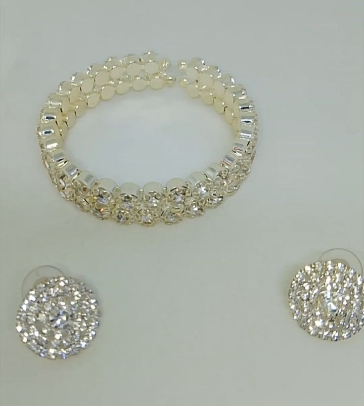 Forever Mine Double Band Platinum Tennis Bracelet & Platinum Stones Flat Stud Earring Set