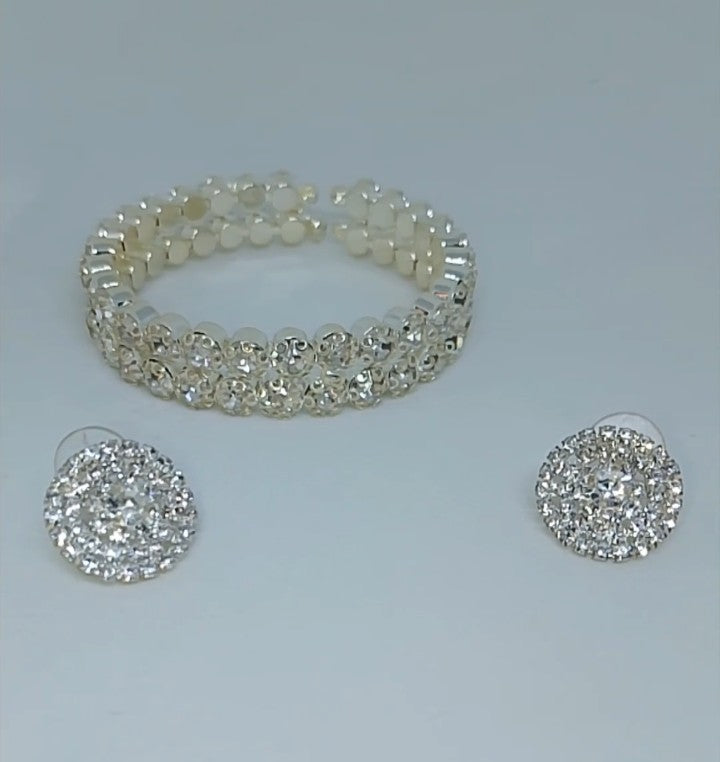 Forever Mine Double Band Platinum Tennis Bracelet & Platinum Stones Flat Stud Earring Set