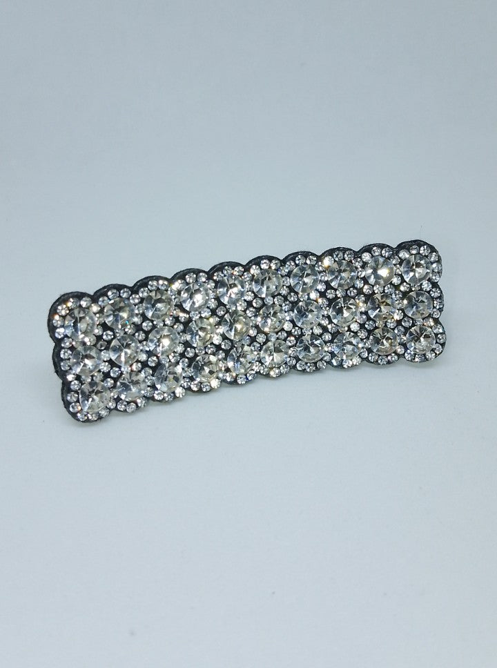 Scalloped Bed Of Jewels Silver Gem Hair Clip Barrette