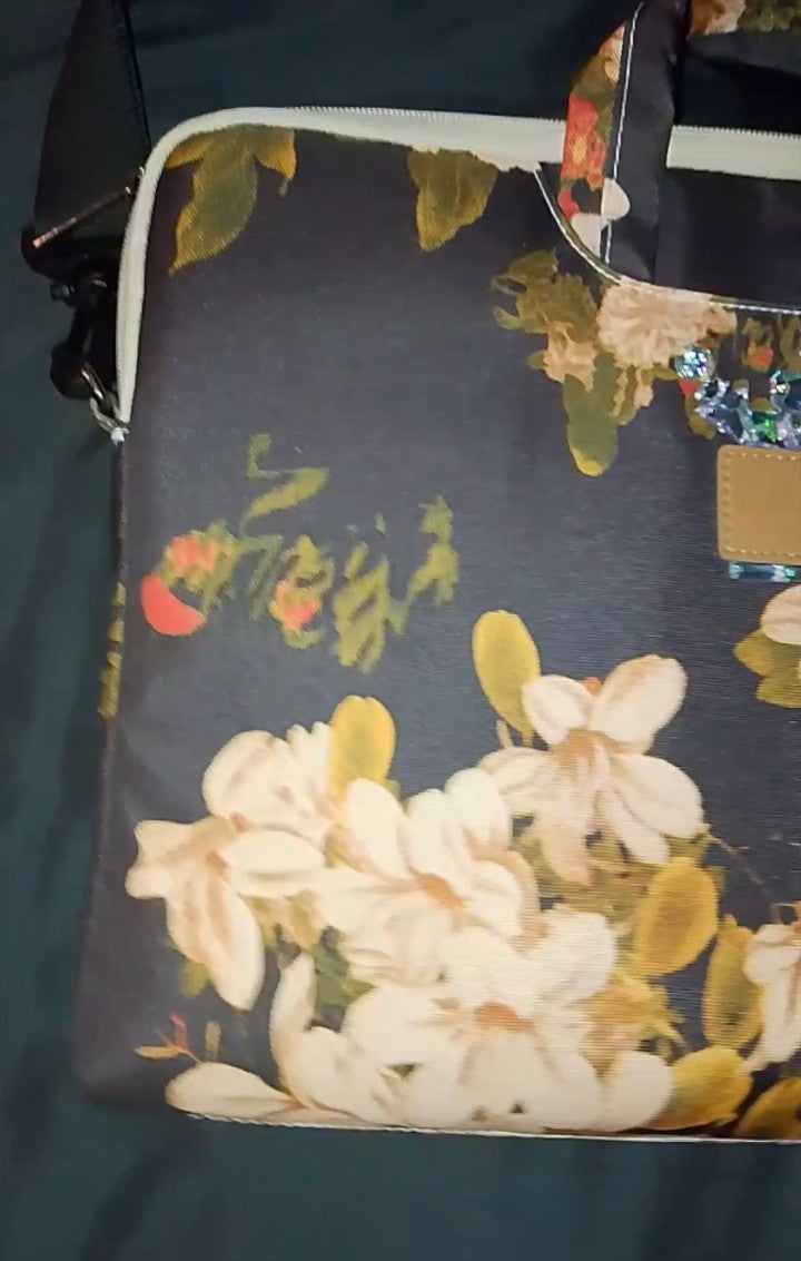 Bloom & Charm Floral Laptop Zip Up Shoulder Tote Bag