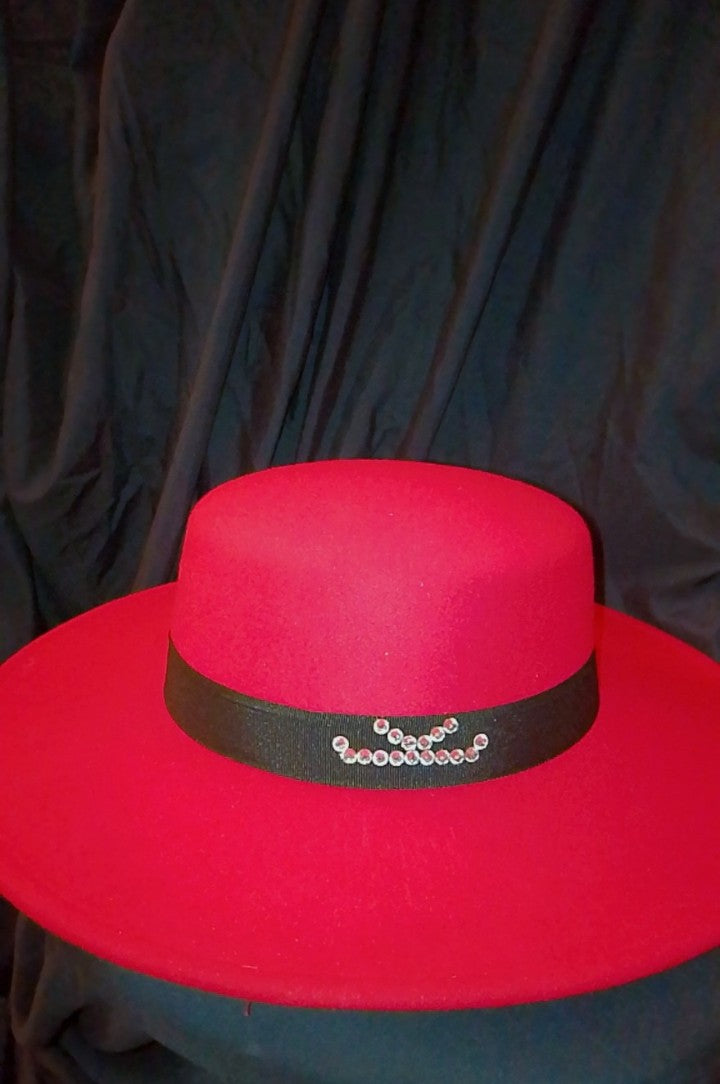 Dear Lovely Couture Black Band Wide Brim Red Hat
