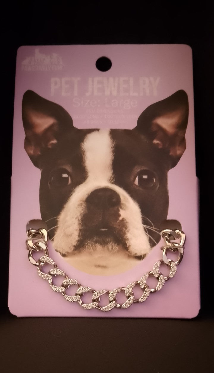 Chosen One Silver Rhinestone Cuban Link Chain Pet Collar