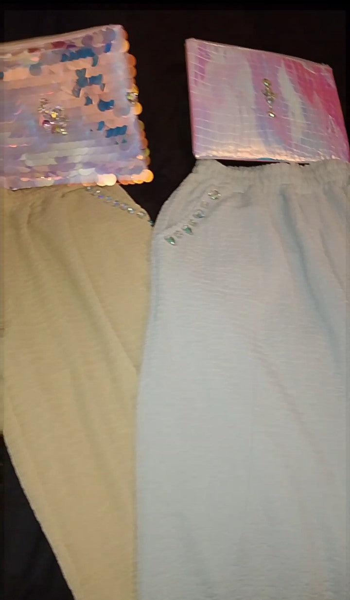 Waves & Metallic Fashion Women's Hologram Bags & Wide Leg Beach Slacks Sets