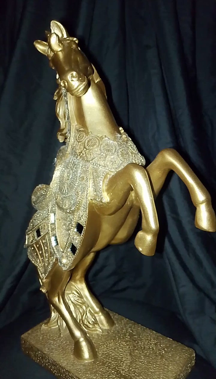Unbridled Grace Golden Rearing Horse Sculpture