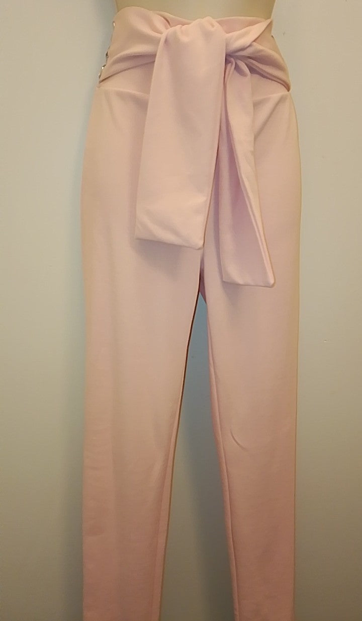 Blush Elegance Women's High-Waist Bow Slacks