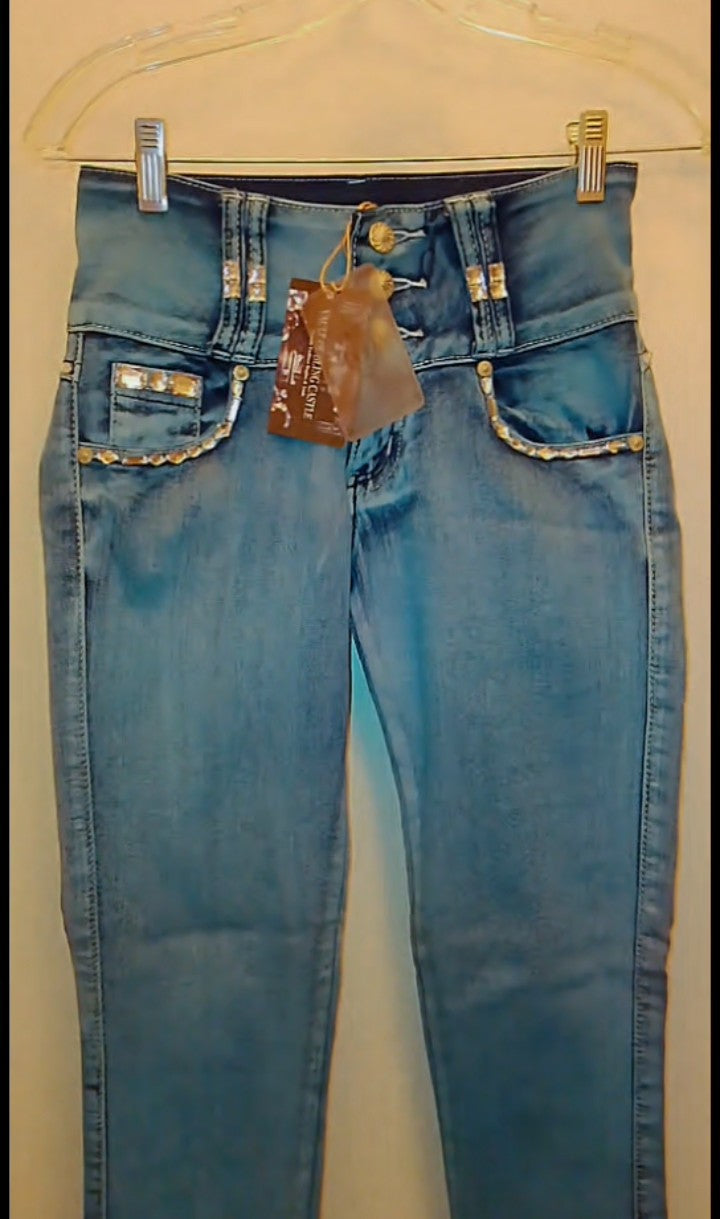 Blue Print Of The Art  Women's Aqua Blue Denim Jeans