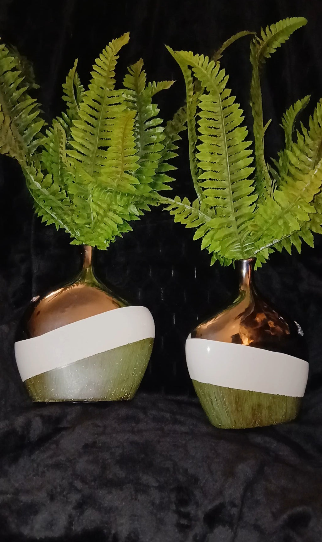 Ceramic & Metallic Vase Artificial Fern Plant Set
