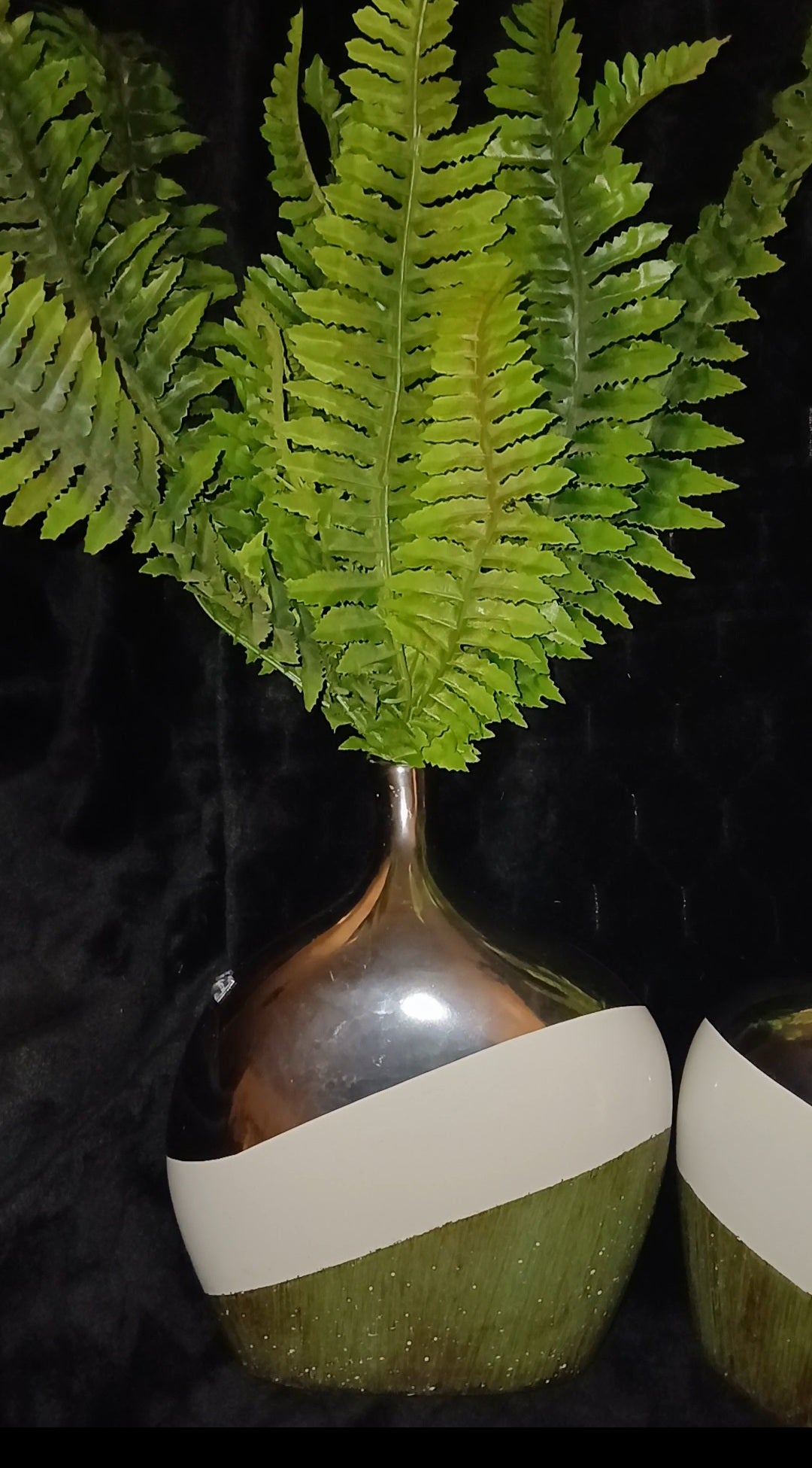 Ceramic & Metallic Vase Artificial Fern Plant Set