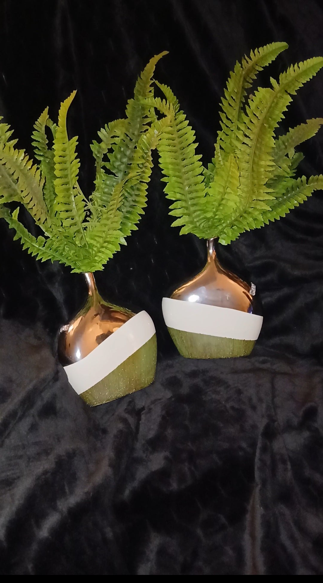 Ceramic & Metallic Vase Artificial Fern Plant Set
