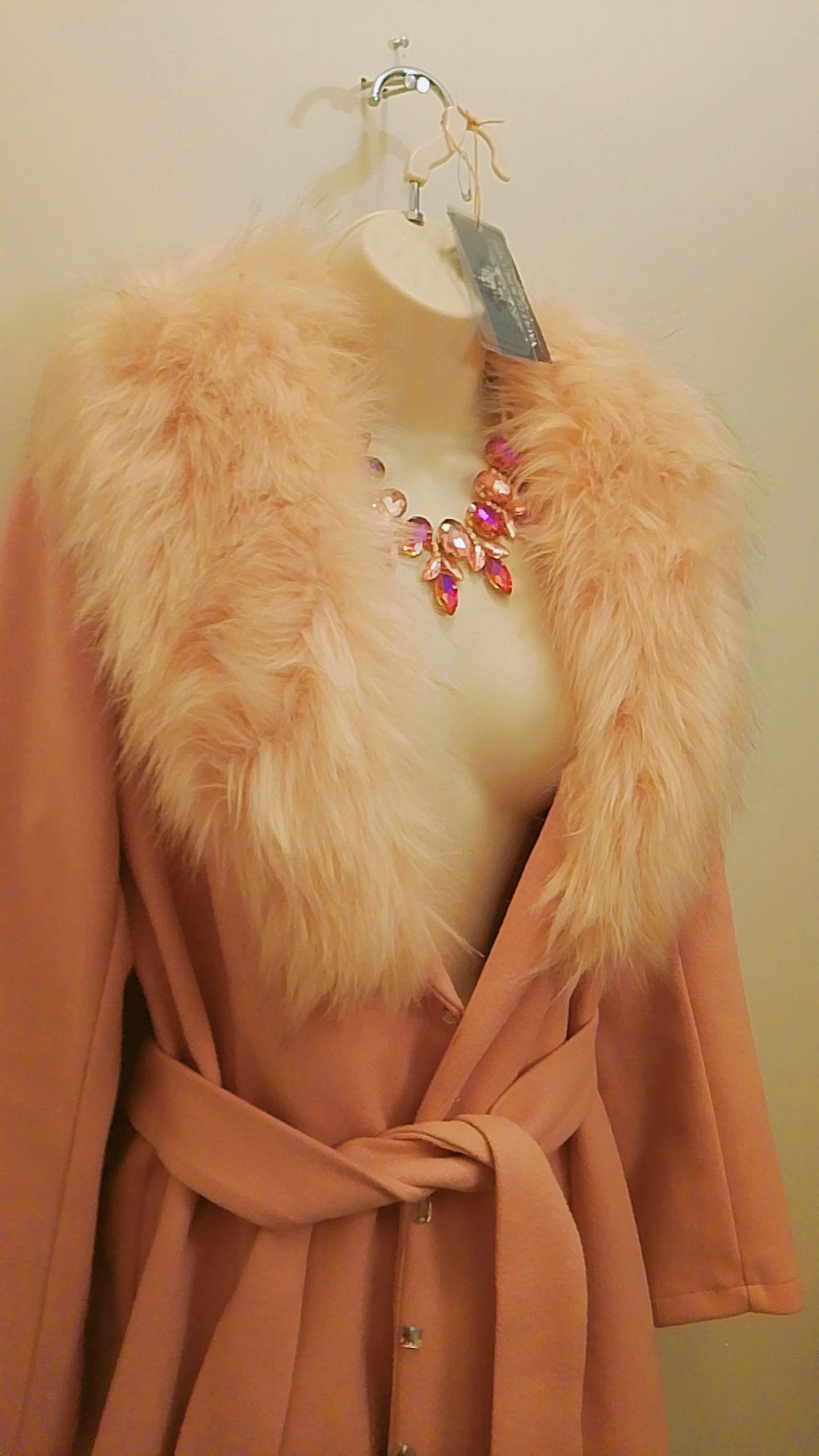 Allusion & Presence Women's Cashmere Faux Fur Pea Coat 