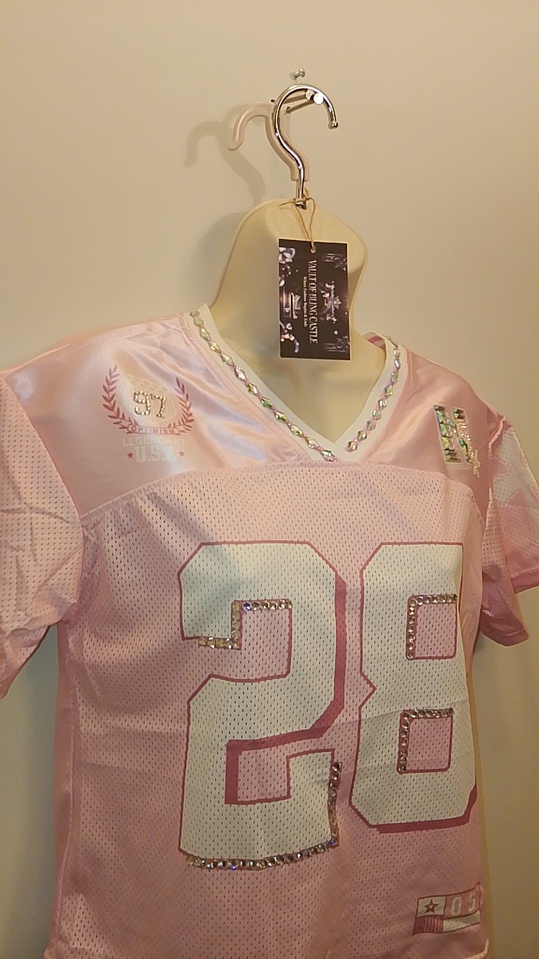 Iconic Jeweled Embellished Pink Frost Mesh Girl's Sports Short Sleeve Jersey