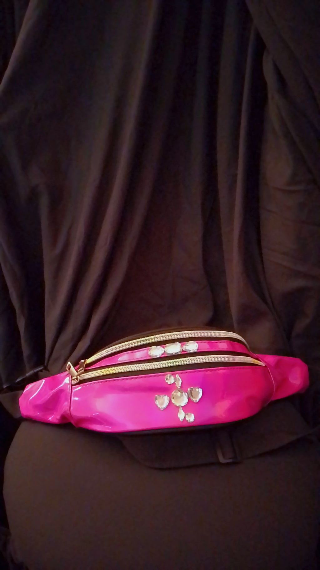 Strolling Gloss & Style Metallic Hologram Hot Pink Fanny Pack Waist Strap Pouch Bag
