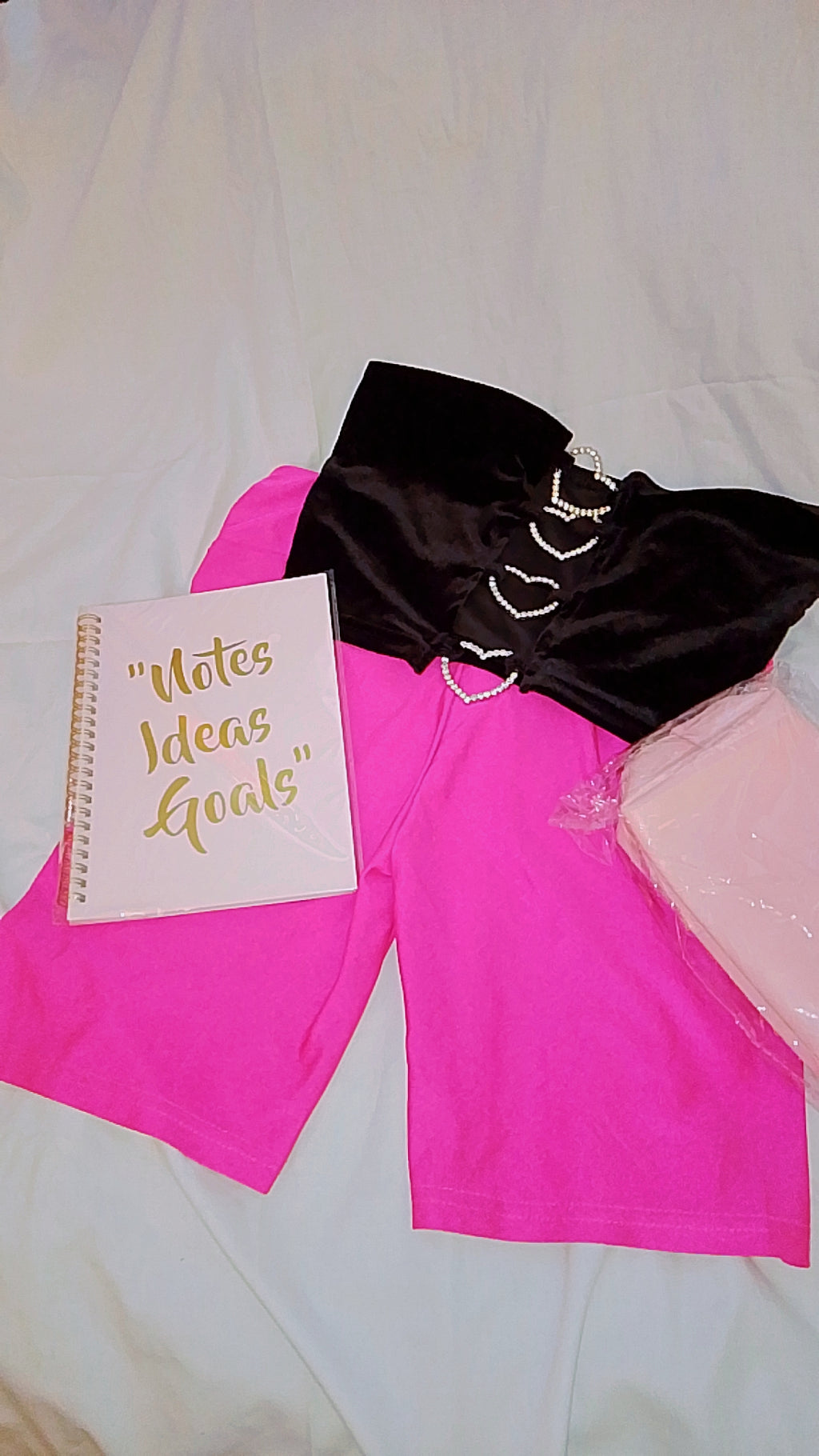Go & Glow Bundle #505  - Women -  "Notes..." Book, Black Velvet Tube Top, Spandex Shorts