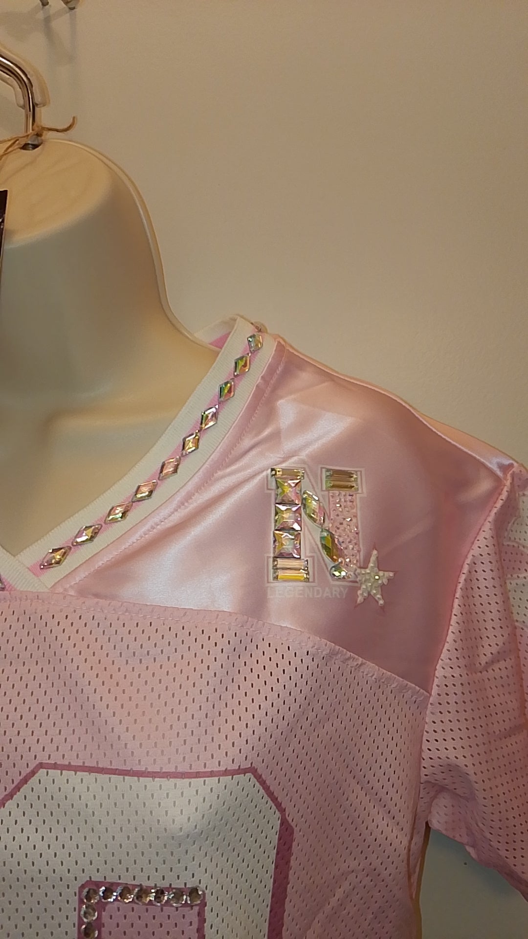 Iconic Jeweled Embellished Pink Frost Mesh Girl's Sports Short Sleeve Jersey