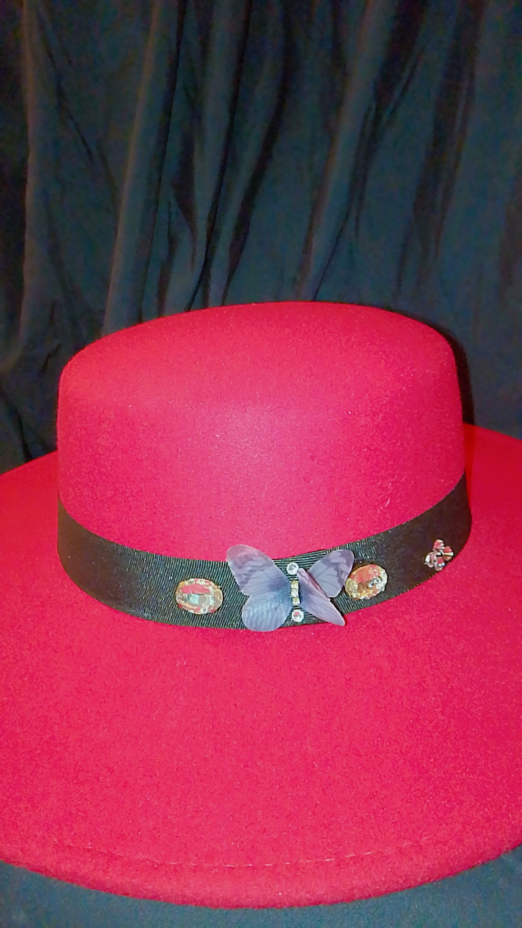 Dear Lovely Couture Black Band Wide Brim Red Hat