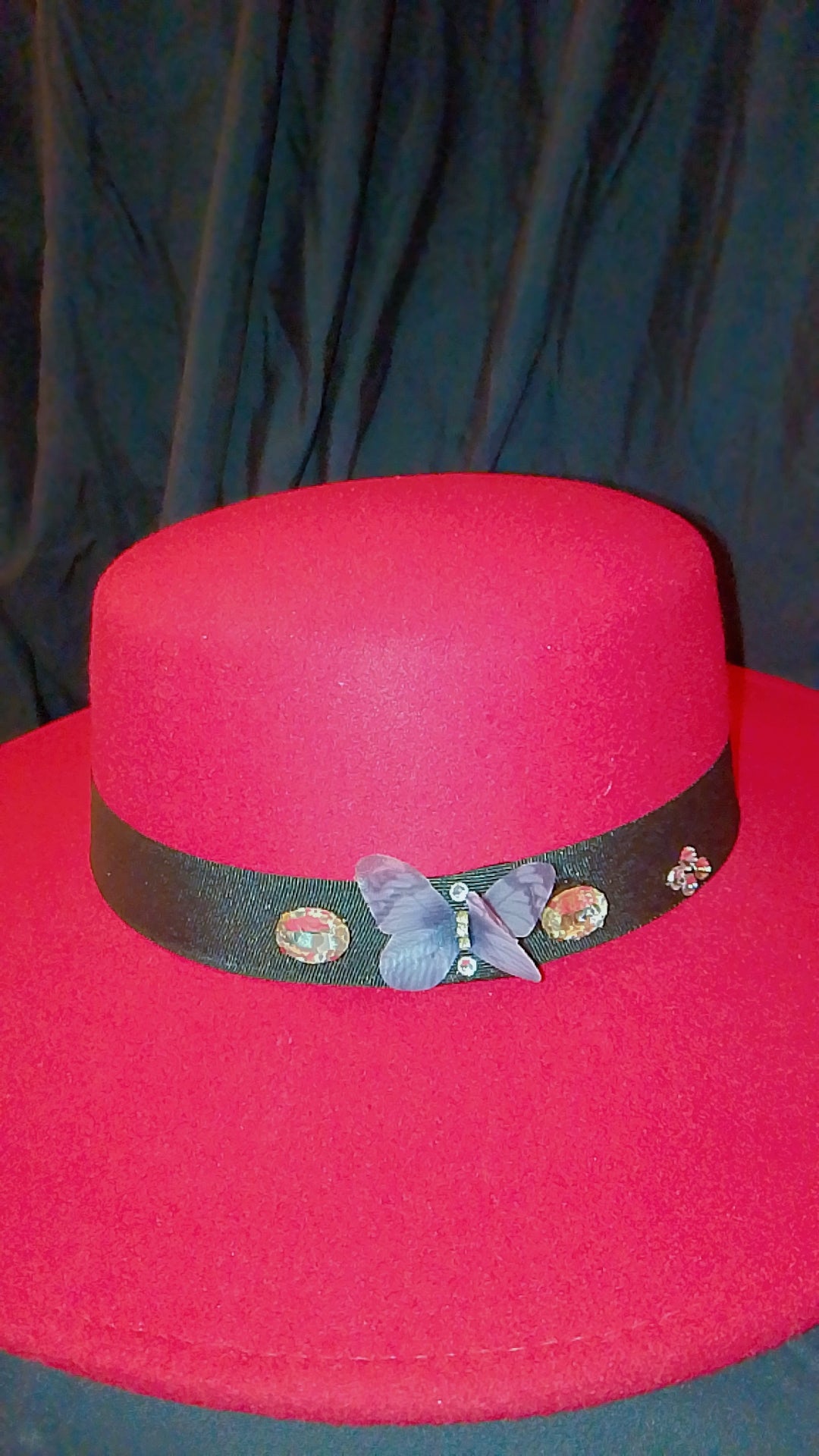Dear Lovely Couture Black Band Wide Brim Red Hat