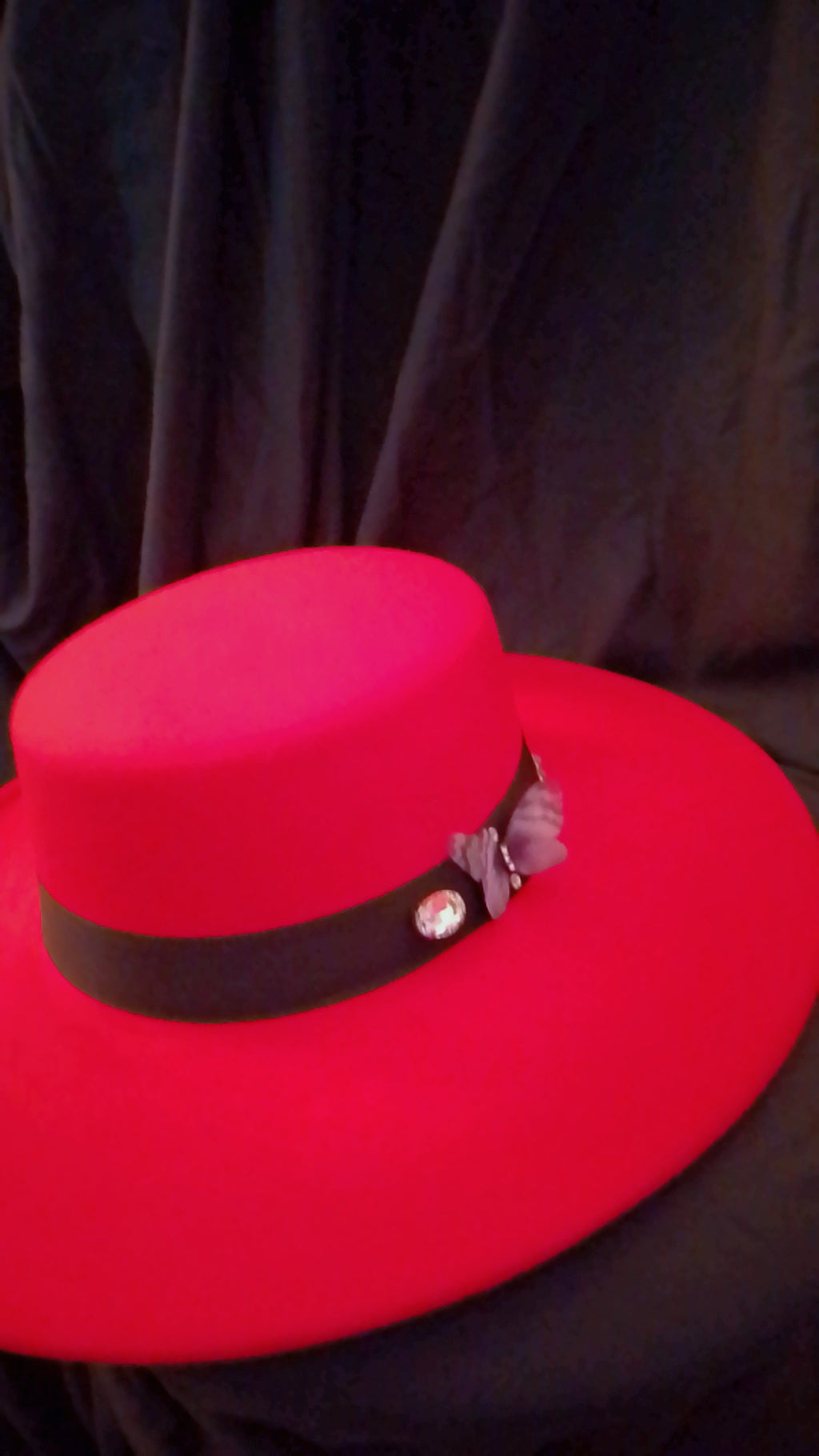 Dear Lovely Couture Black Band Wide Brim Red Hat