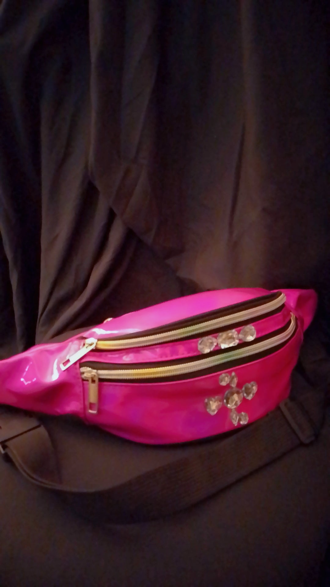 Strolling Gloss & Style Metallic Hologram Hot Pink Fanny Pack Waist Strap Pouch Bag