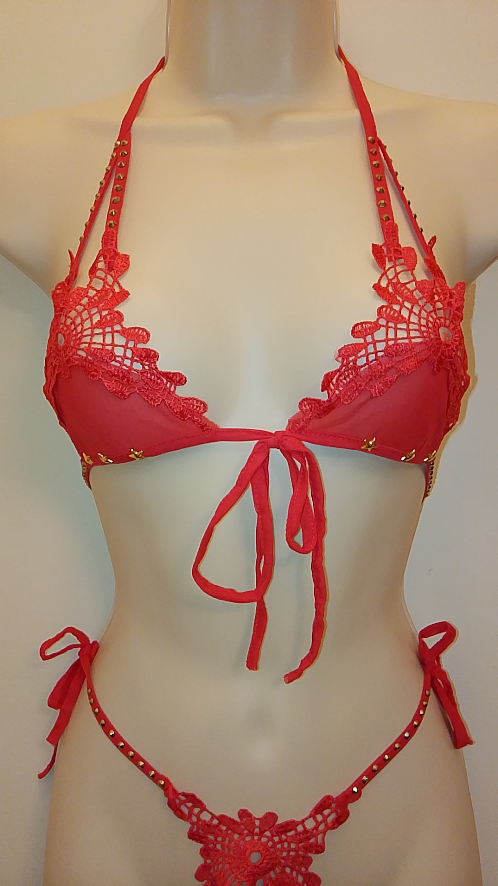Red Passion Night Cap Women's Studded String Top & Bottom Lingerie
