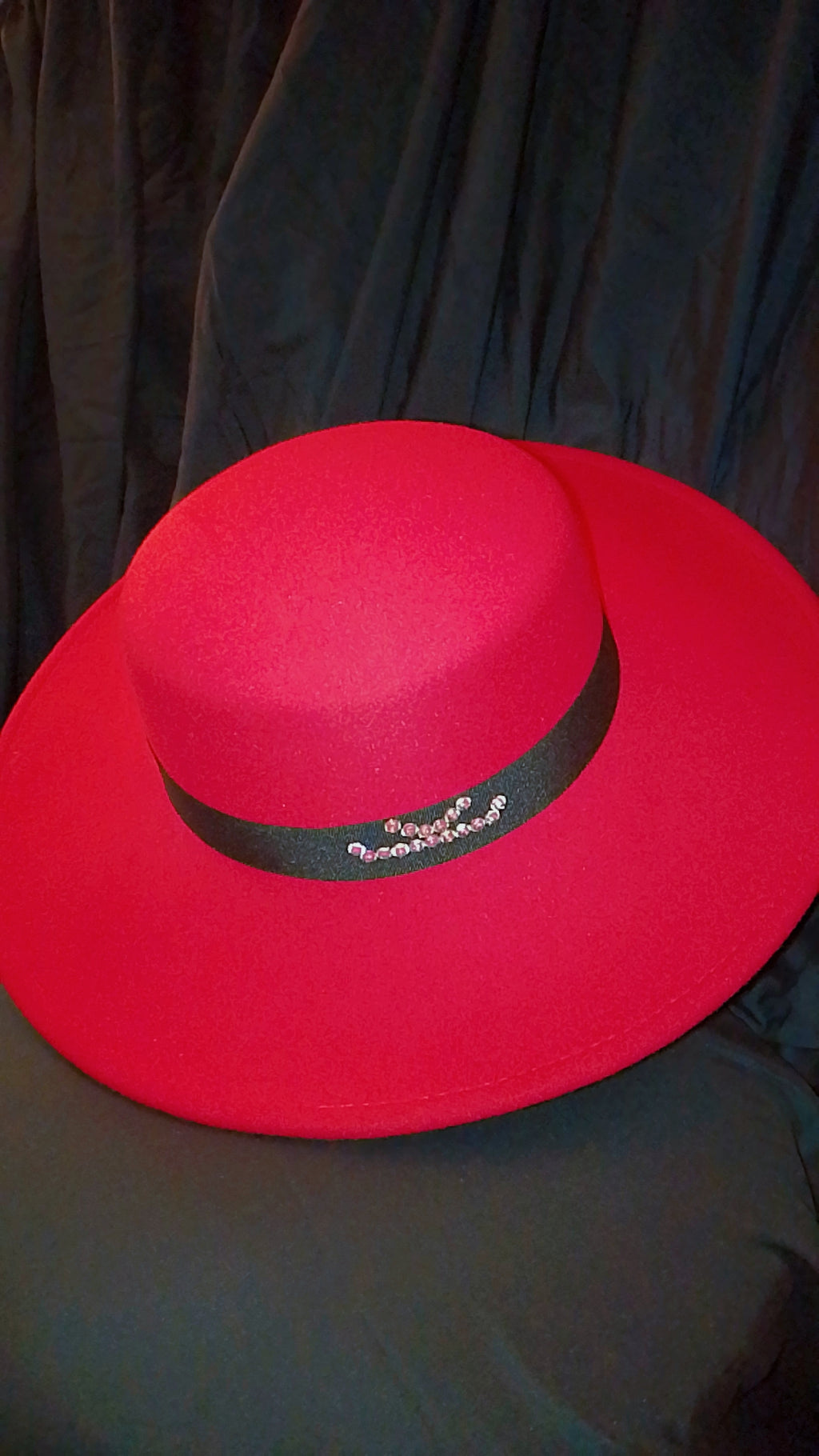 Dear Lovely Couture Black Band Wide Brim Red Hat