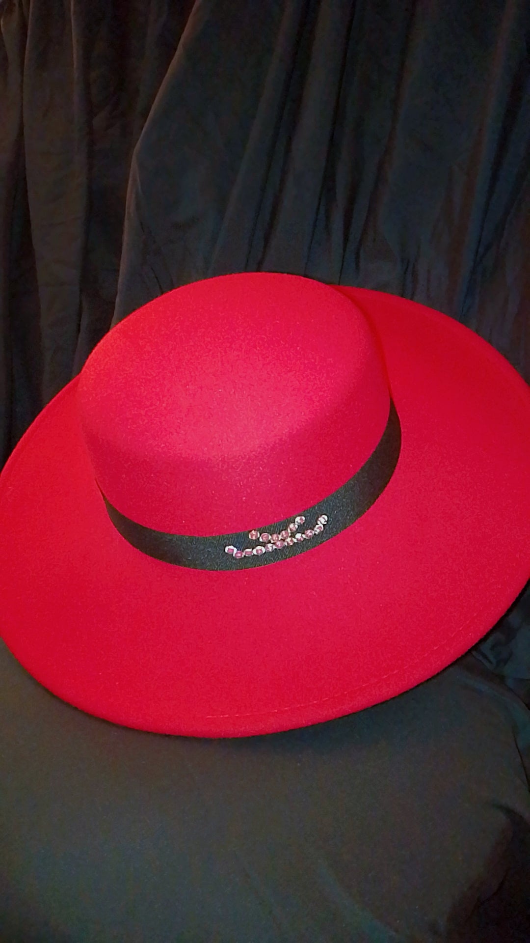Dear Lovely Couture Black Band Wide Brim Red Hat