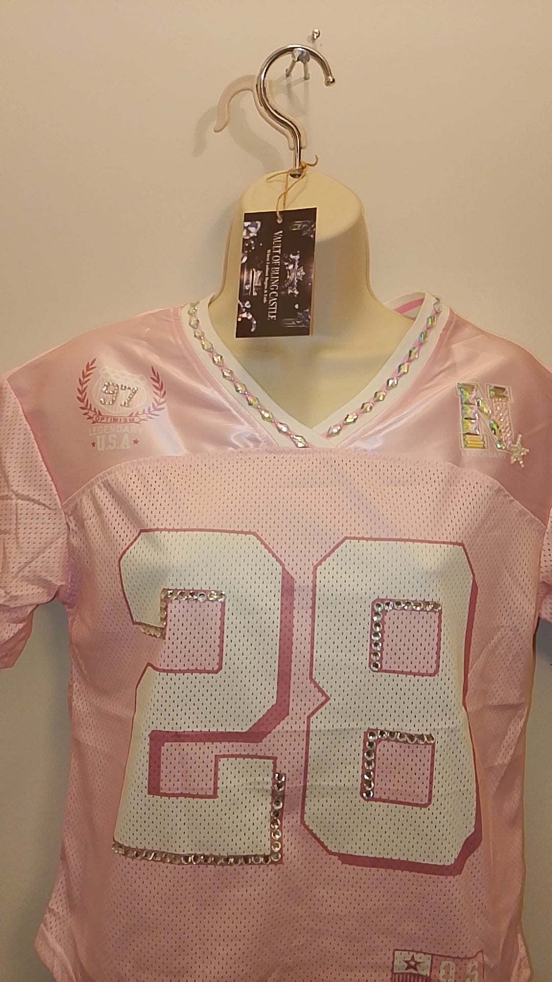 Iconic Jeweled Embellished Pink Frost Mesh Girl's Sports Short Sleeve Jersey