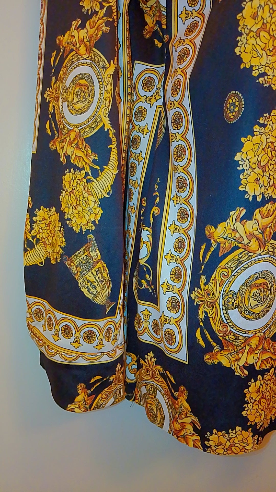 Black Gold & White Baroque Print Women's Button Up Long Sleeve Shirt  