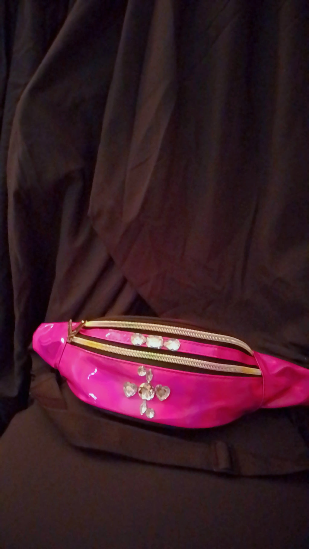 Strolling Gloss & Style Metallic Hologram Hot Pink Fanny Pack Waist Strap Pouch Bag