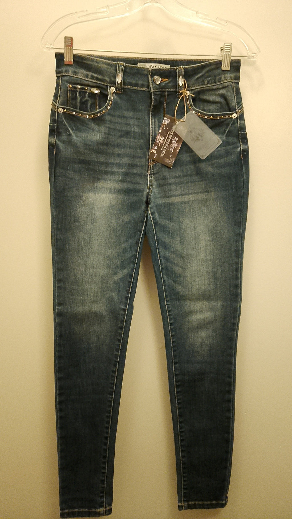 Sparkle Drip Enthusiast Women's Skinny Stretch Blue Denim Jeans