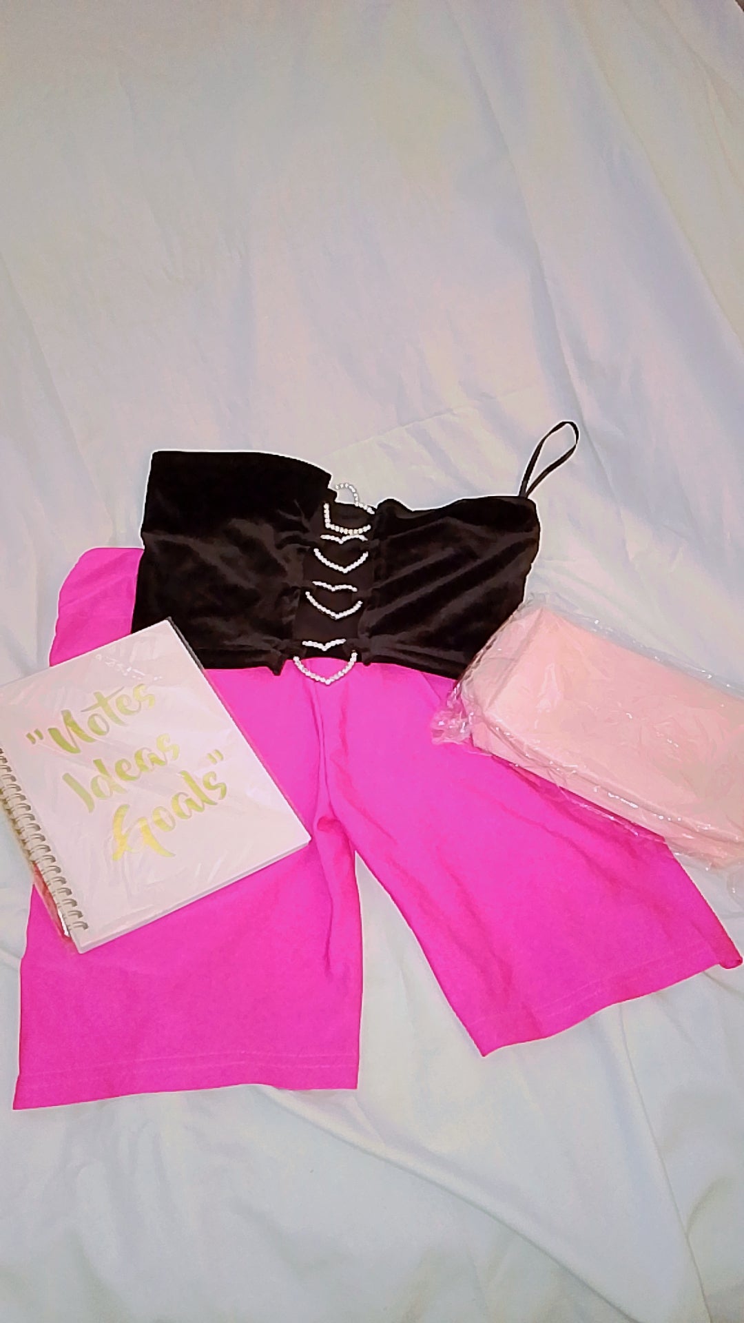 Go & Glow Bundle #505  - Women -  "Notes..." Book, Black Velvet Tube Top, Spandex Shorts