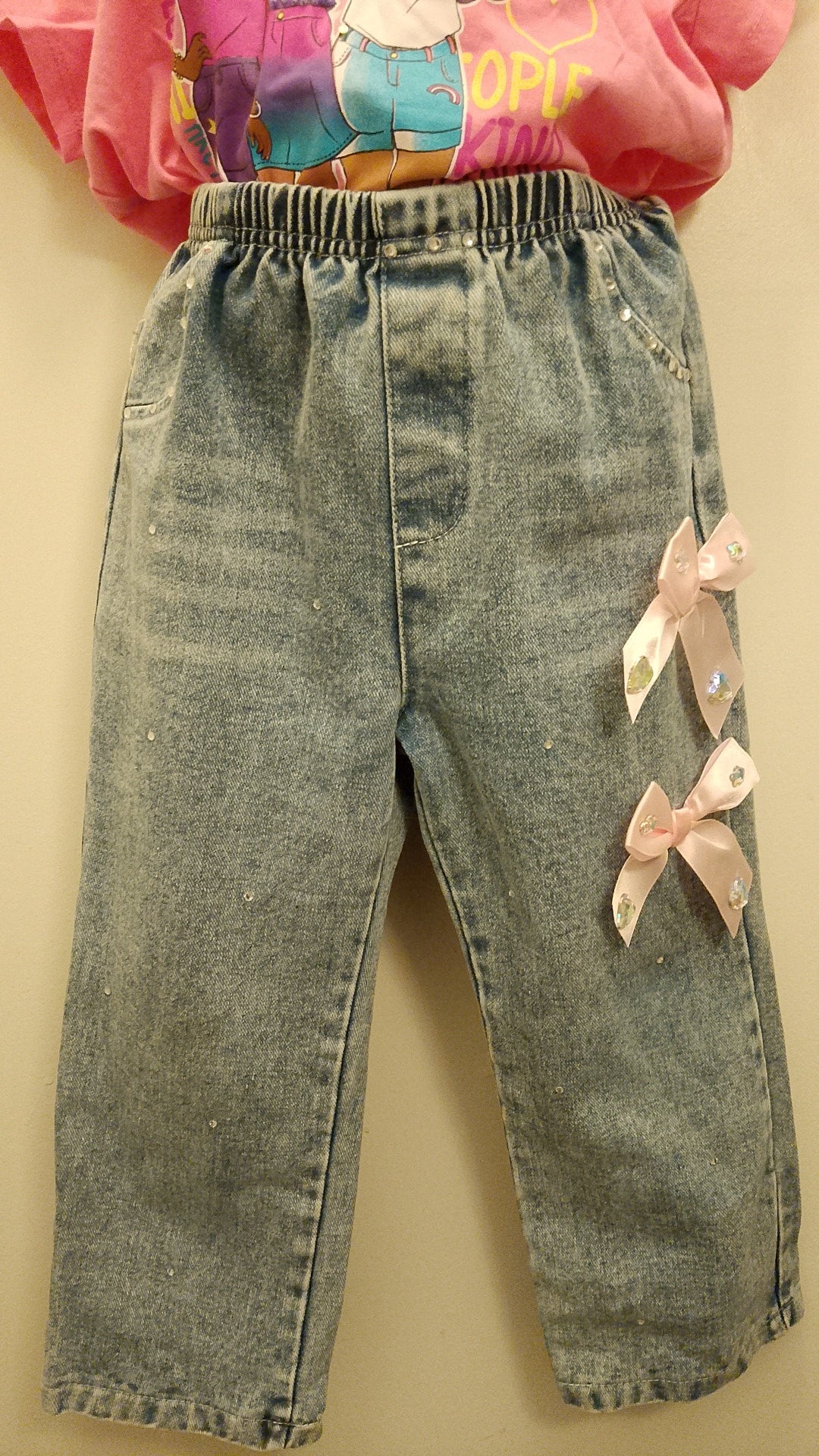 Diamonds & Bows Girl's Blue Denim Acid Wash Jeans