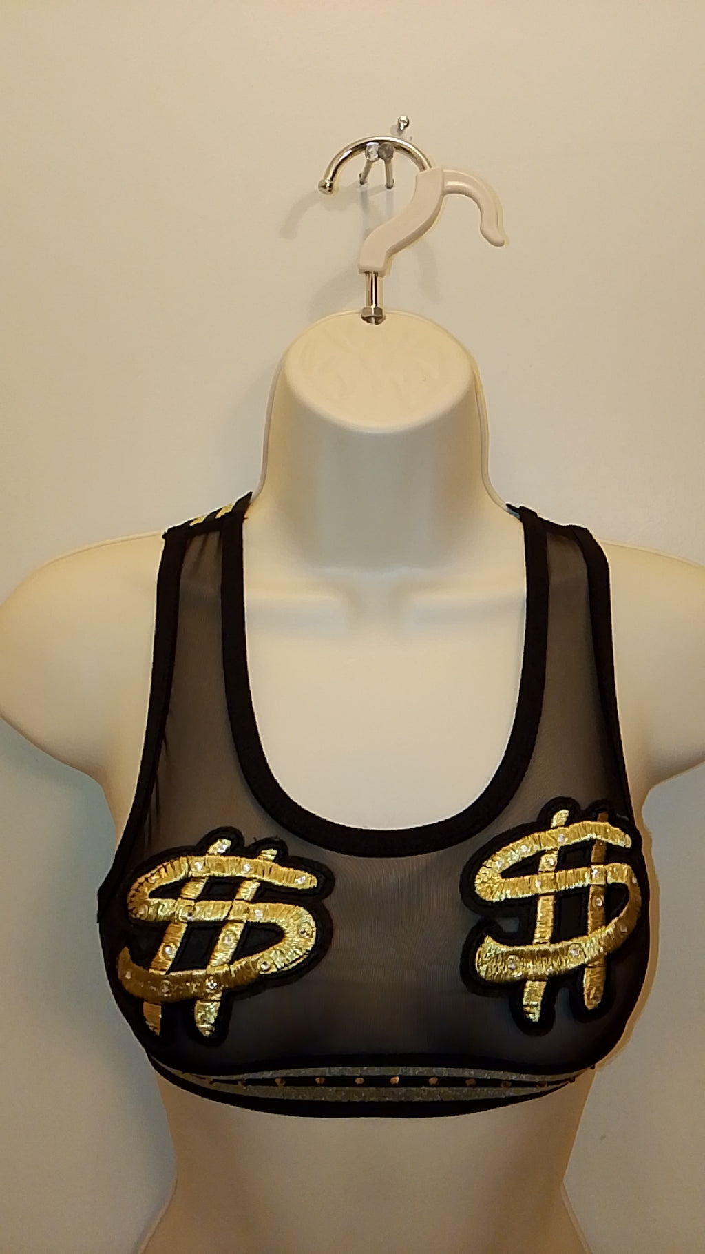 Dollar Sign Black Mesh Crop Top Women's Lingerie