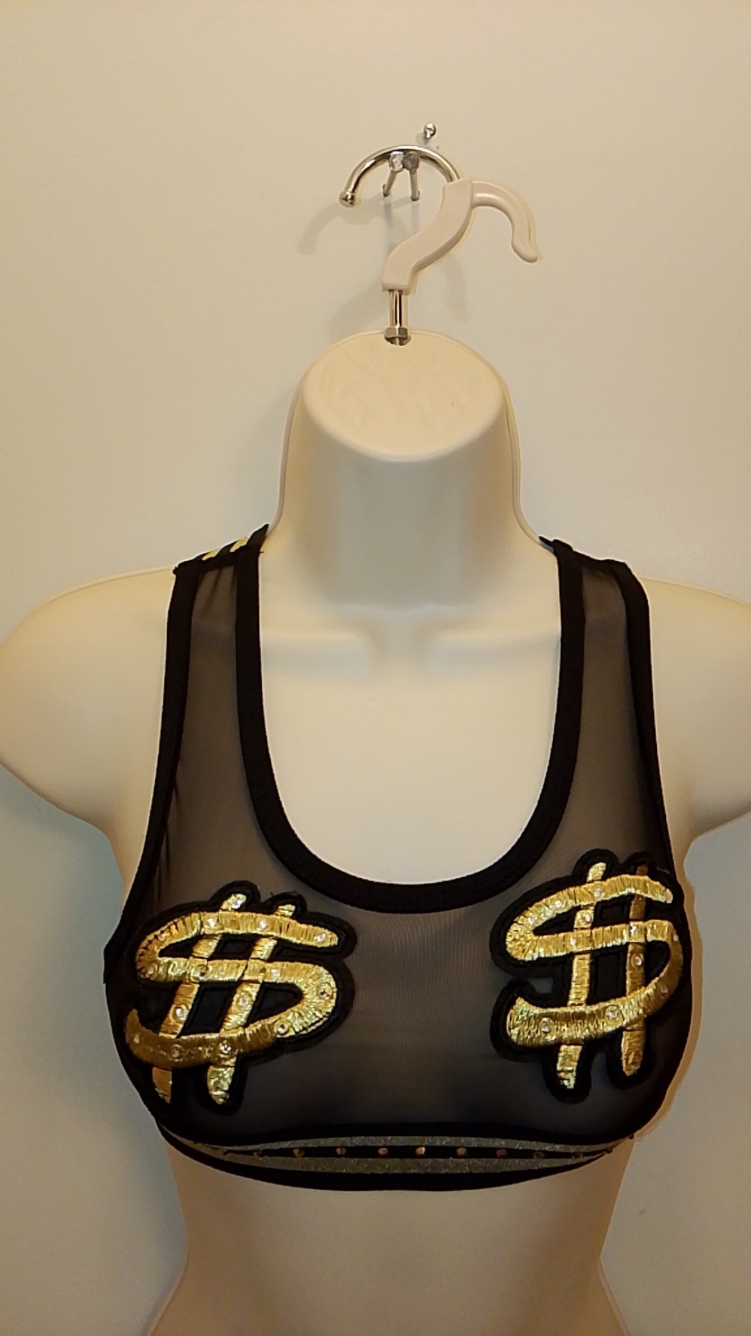 Dollar Sign Black Mesh Crop Top Women's Lingerie