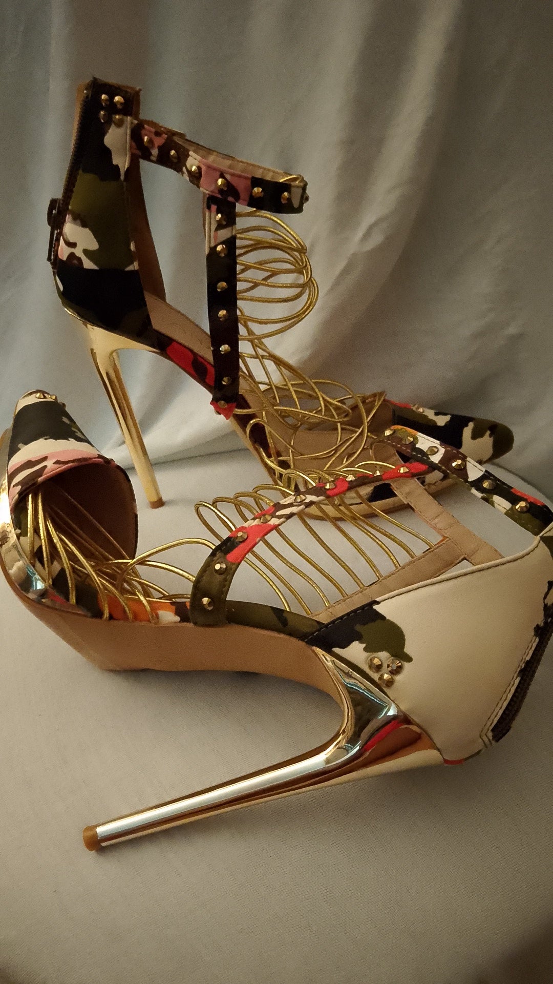 T - Beauty Gold Camouflage Stiletto Women's Heels