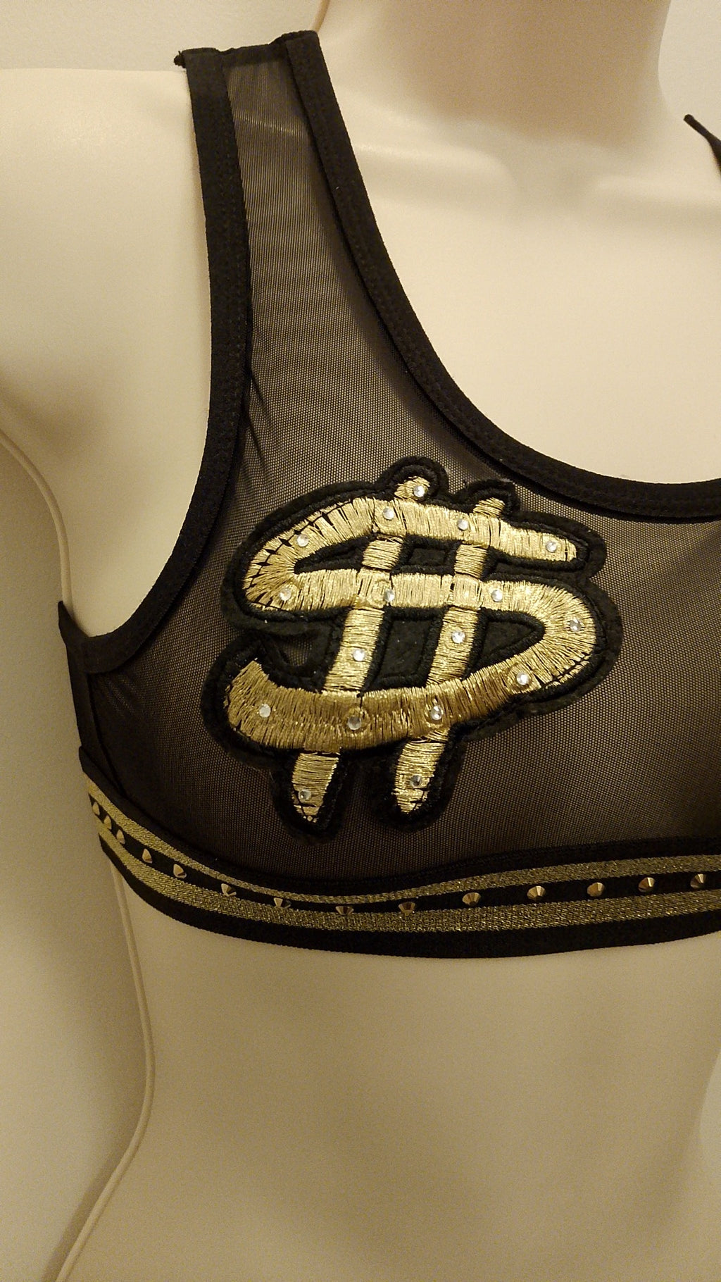 Dollar Sign Black Mesh Crop Top Women's Lingerie