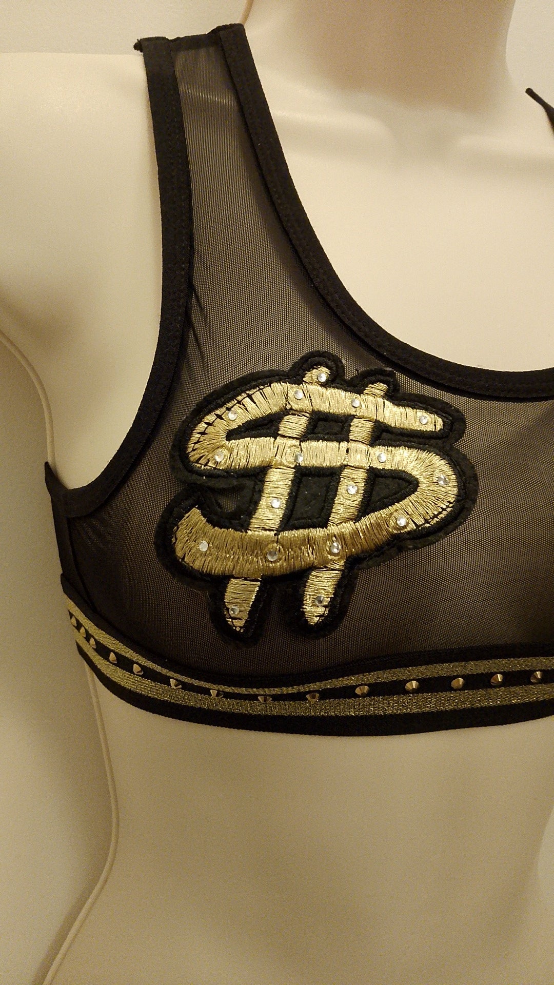 Dollar Sign Black Mesh Crop Top Women's Lingerie