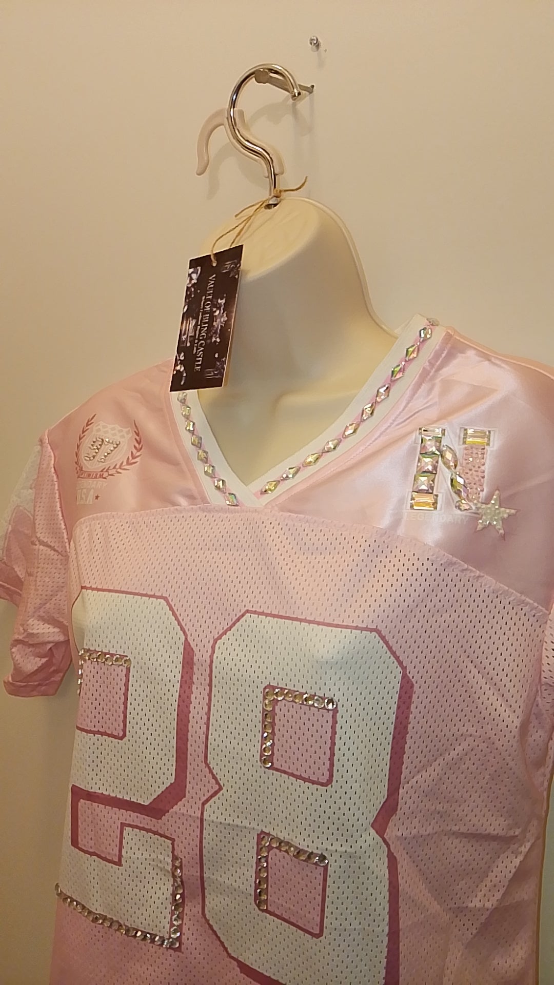 Iconic Jeweled Embellished Pink Frost Mesh Girl's Sports Short Sleeve Jersey
