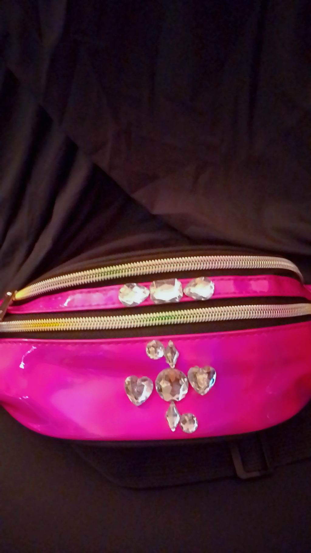 Strolling Gloss & Style Metallic Hologram Hot Pink Fanny Pack Waist Strap Pouch Bag