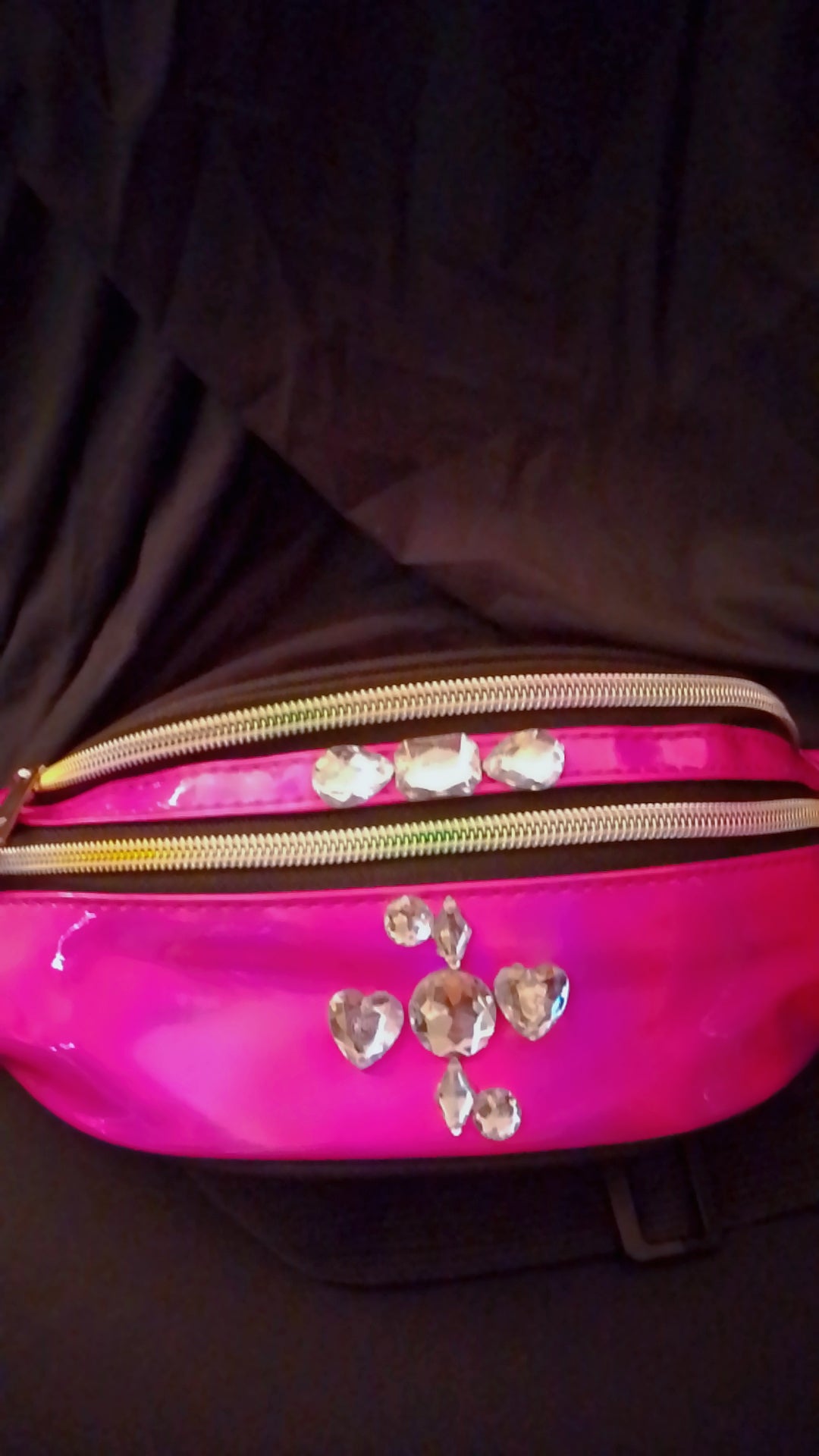 Strolling Gloss & Style Metallic Hologram Hot Pink Fanny Pack Waist Strap Pouch Bag