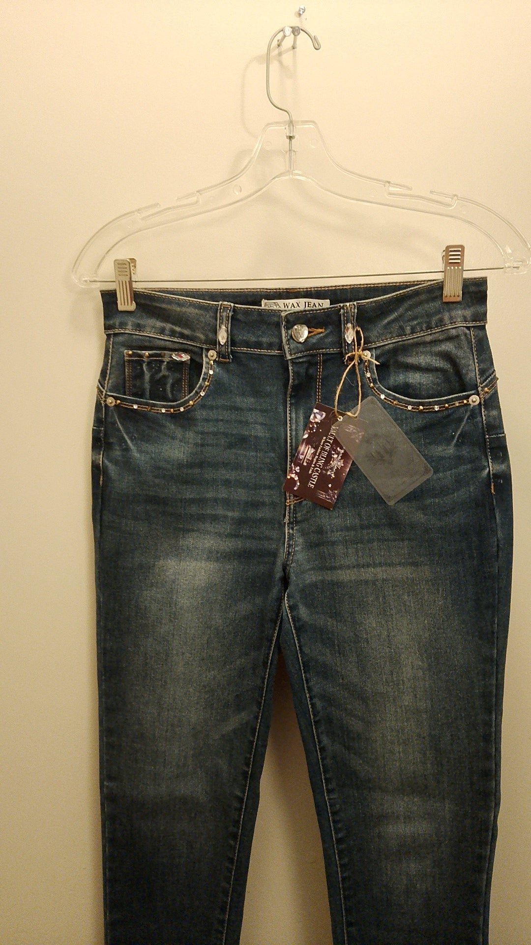 Sparkle Drip Enthusiast Women's Skinny Stretch Blue Denim Jeans