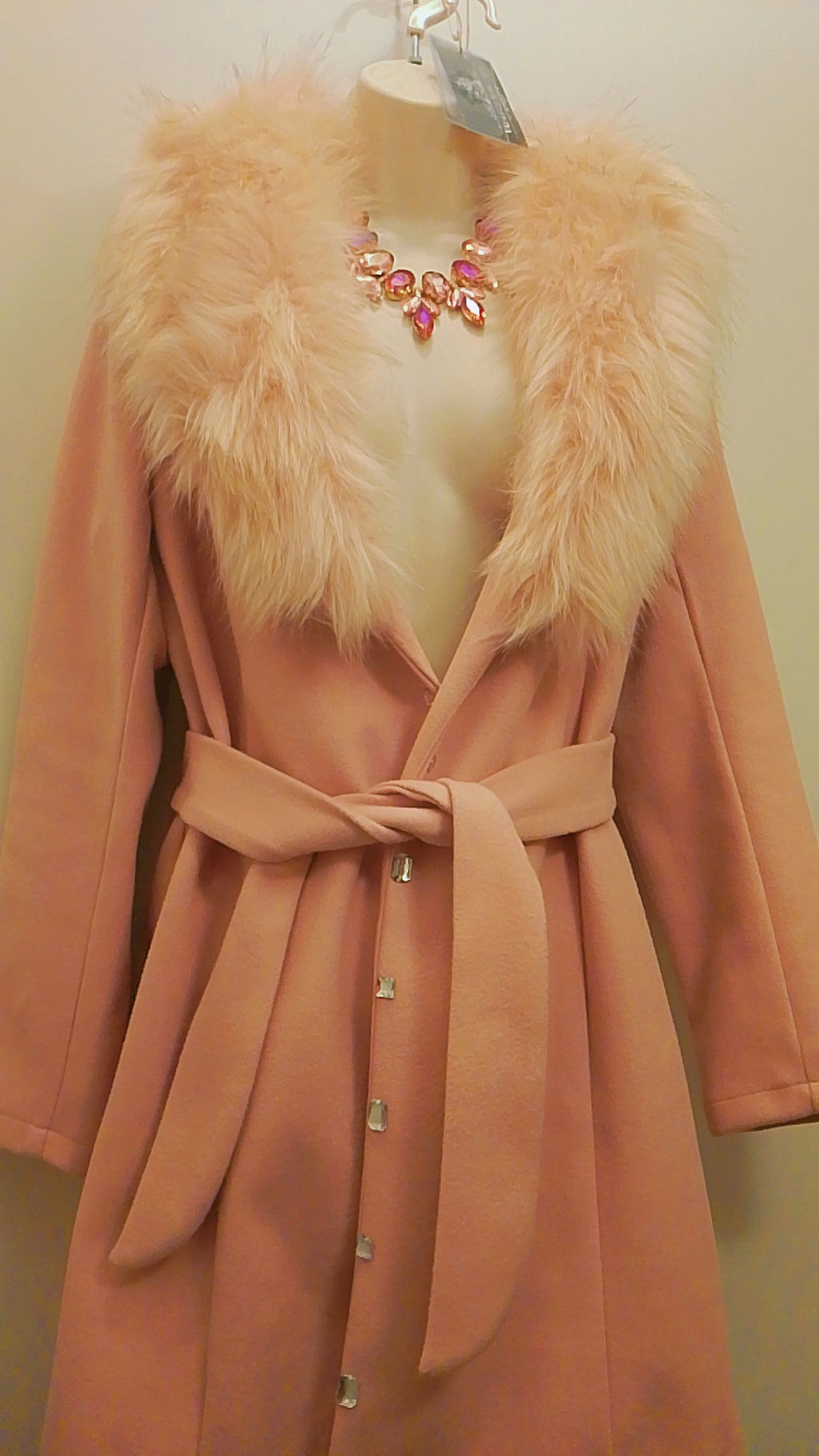 Allusion & Presence Women's Cashmere Faux Fur Pea Coat 