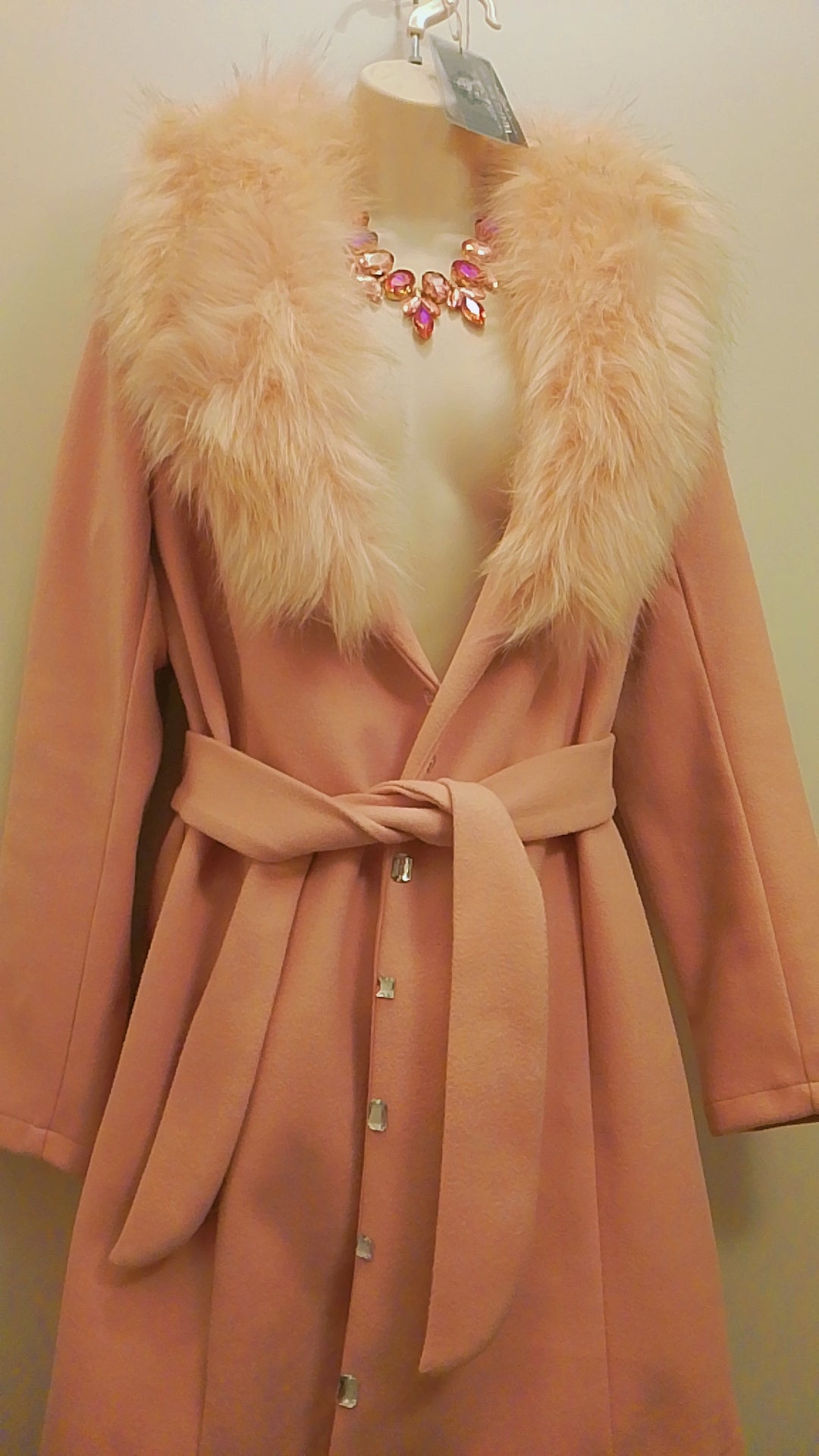 Allusion & Presence Women's Cashmere Faux Fur Pea Coat 