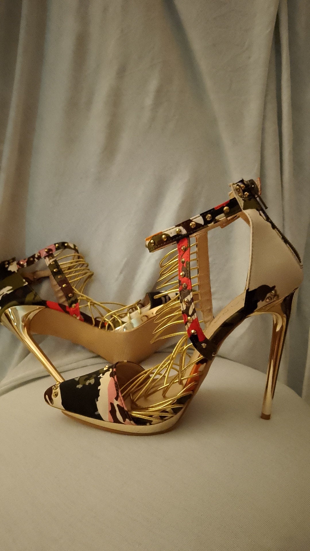 T - Beauty Gold Camouflage Stiletto Women's Heels