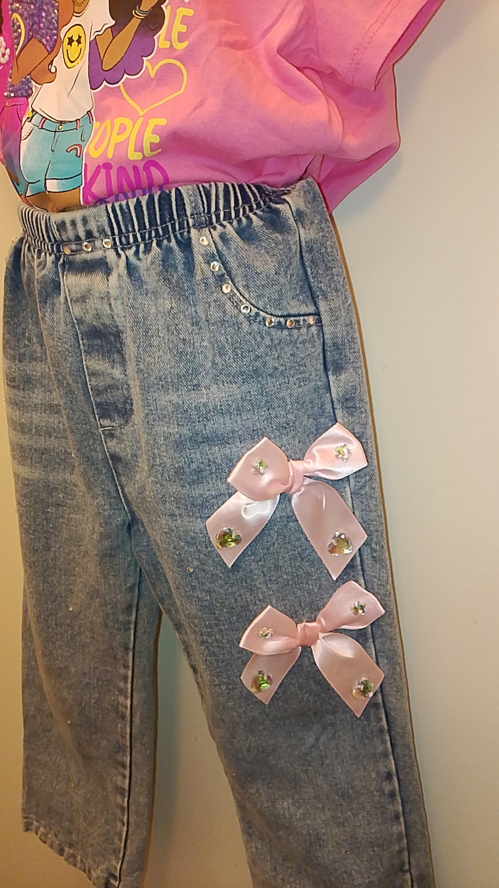 Diamonds & Bows Girl's Blue Denim Acid Wash Jeans