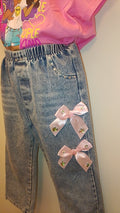 Diamonds & Bows Girl's Blue Denim Acid Wash Jeans