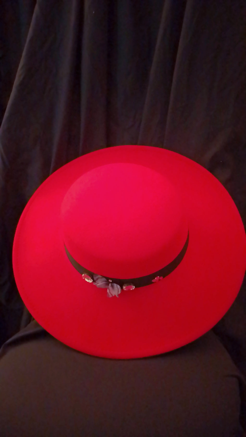 Dear Lovely Couture Black Band Wide Brim Red Hat