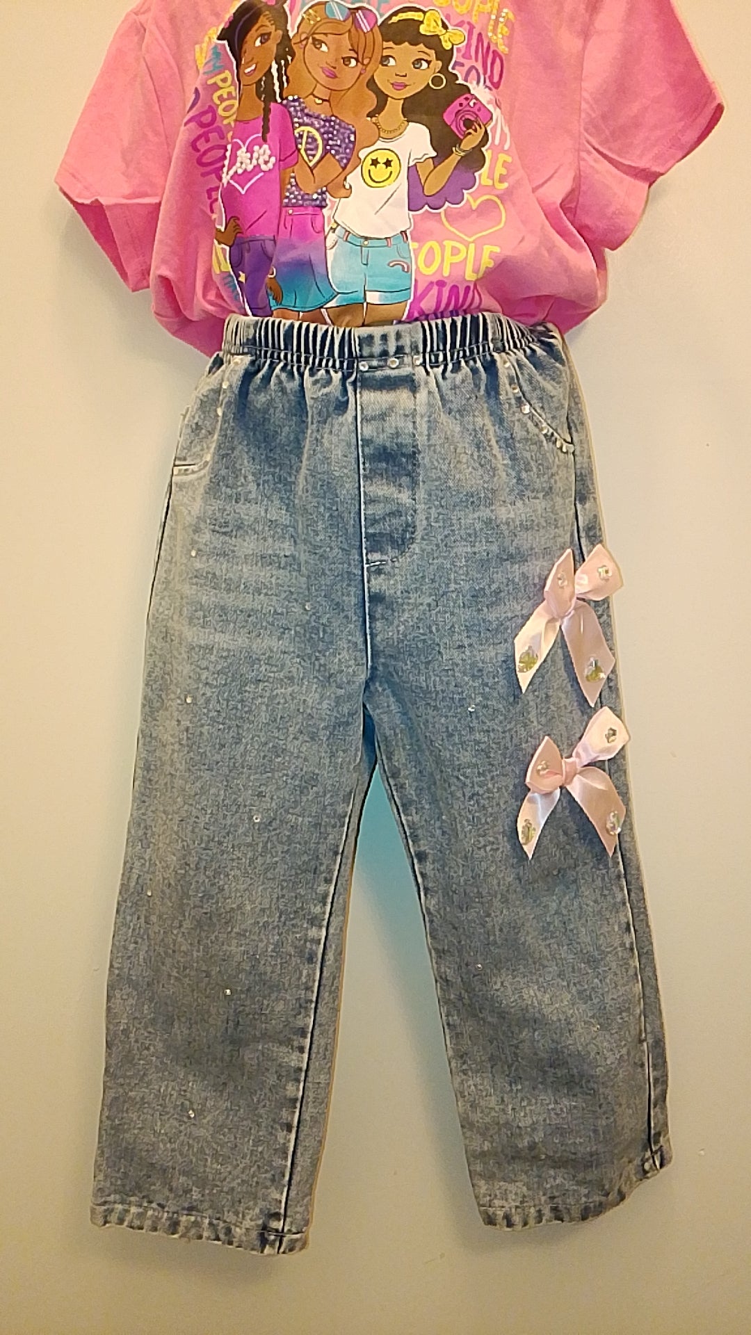 Diamonds & Bows Girl's Blue Denim Acid Wash Jeans