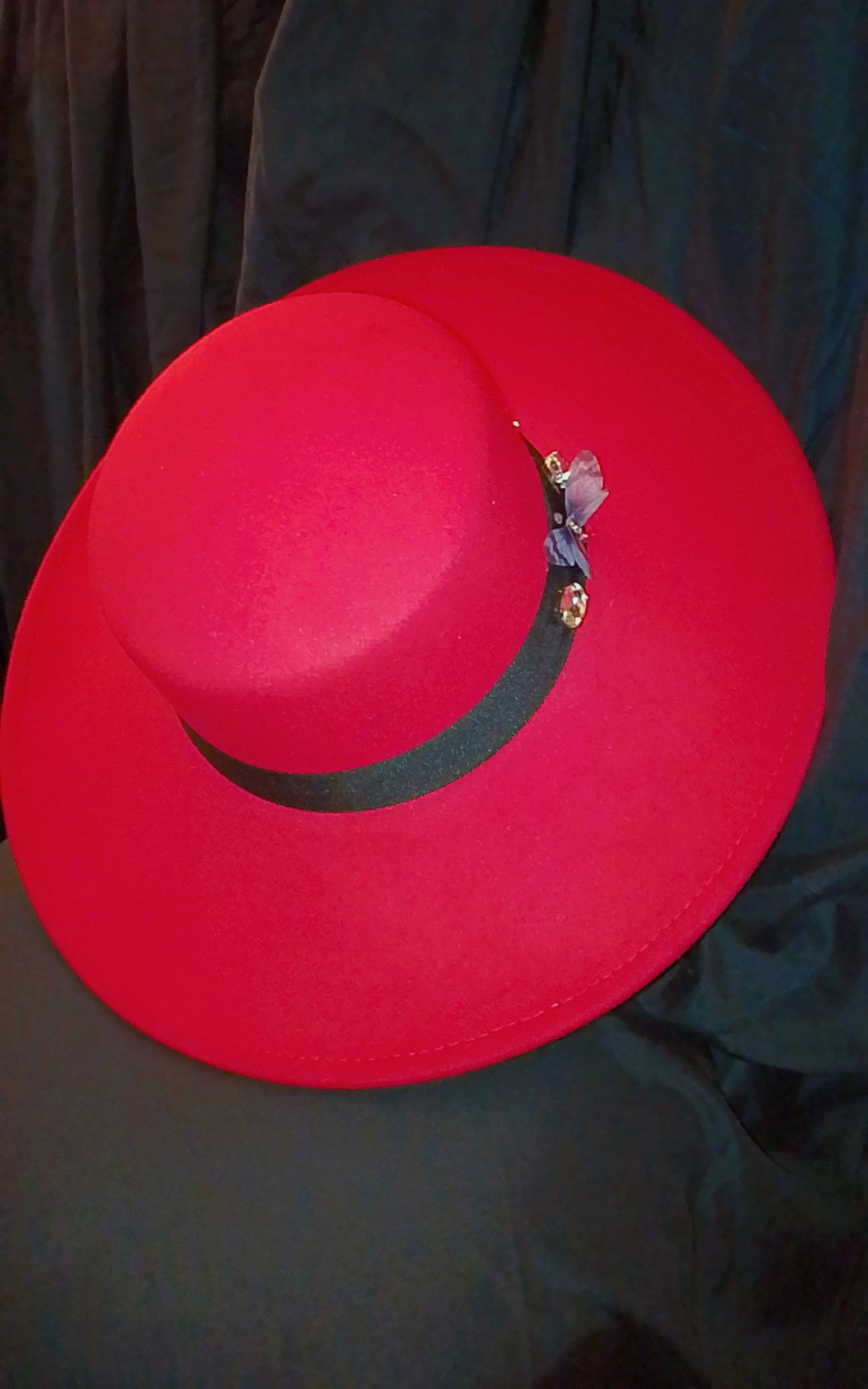 Dear Lovely Couture Black Band Wide Brim Red Hat